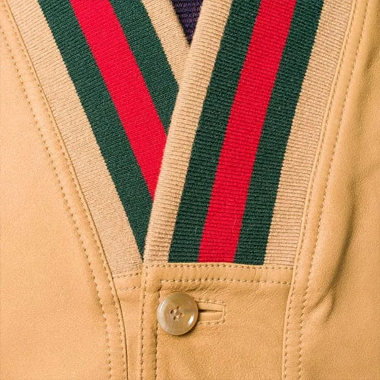 GUCCI Leather Jackets Men Khaki-4