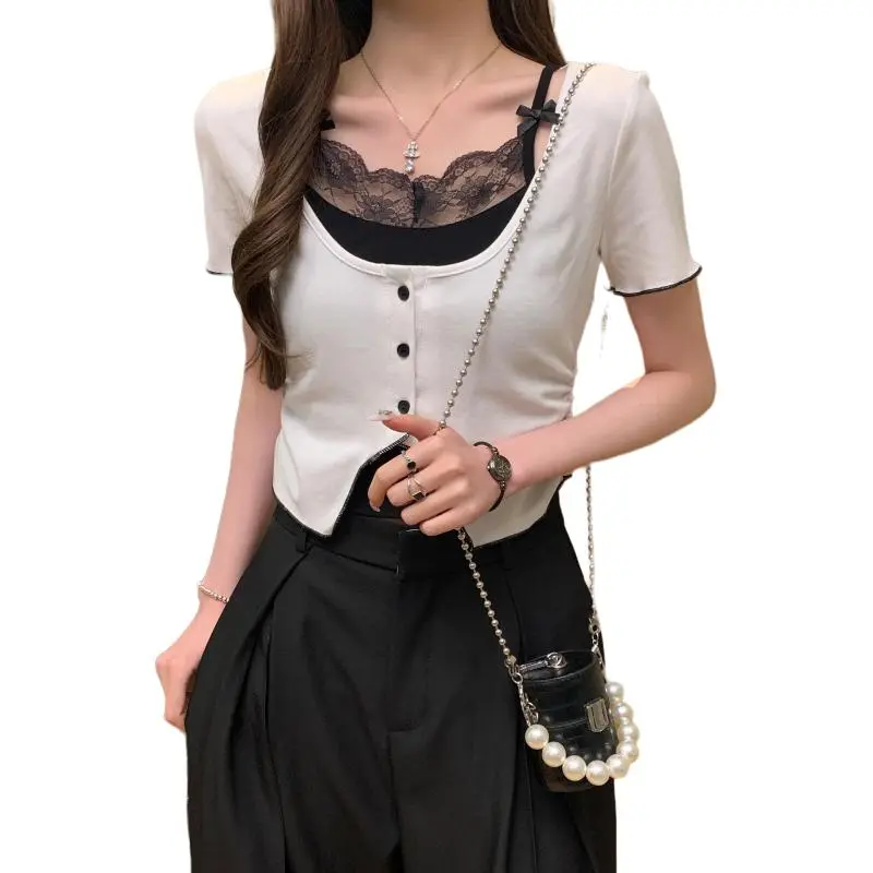 Flowers In Water Set in Sleeve T Shirt Women's-1