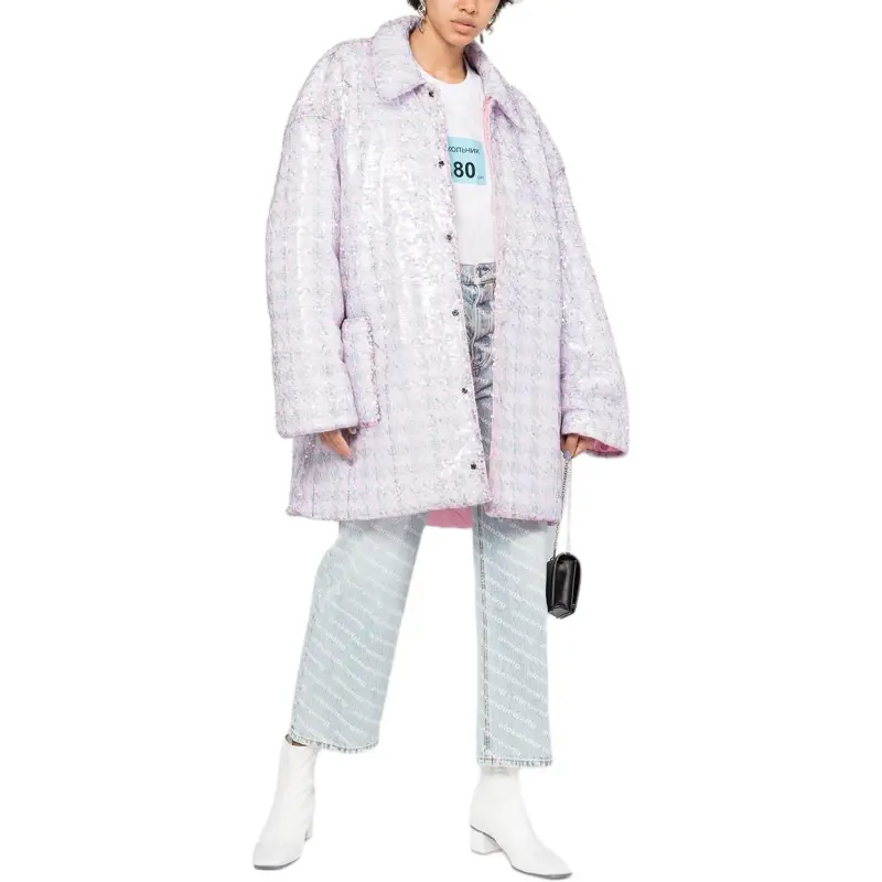 NATASHA ZINKO Oversized Sequinned Houndstooth Print Coat-1