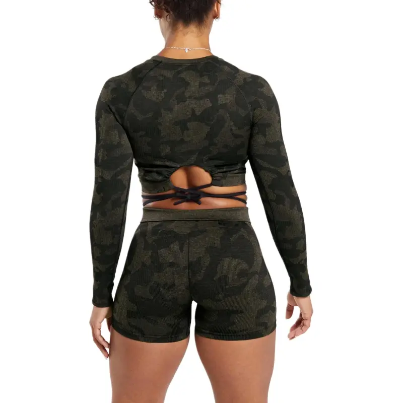 GYMSHARK T Shirt Women's Black/Camouflage Brown-1