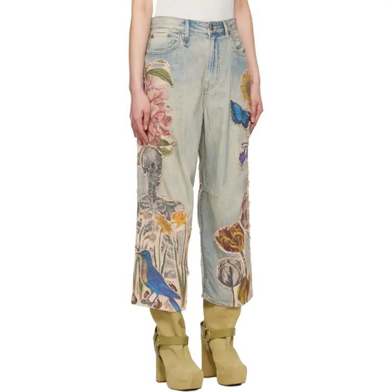 R13 Floral appliqué Jeans-2