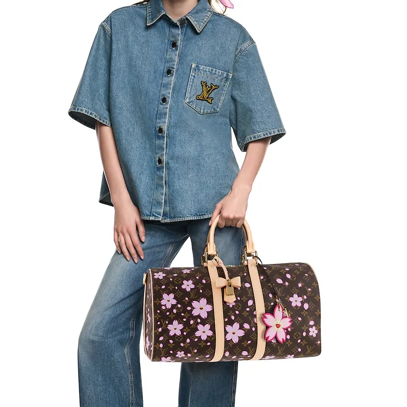 LOUIS VUITTON X Takashi Murakami Keepall Bandouliere 45 Sakura Brown-5