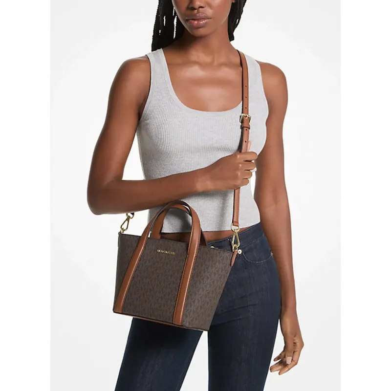 MICHAEL KORS Coated Canvas Tote Bag Shopping Bag Shoulder Bag Crossbody Bag Handbag Small Size Women's Brown-7