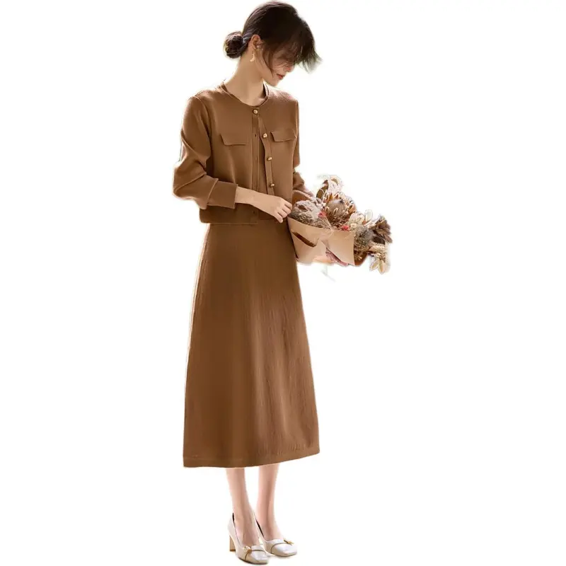 XWI Long Sleeved Dresses Women's Camel-5