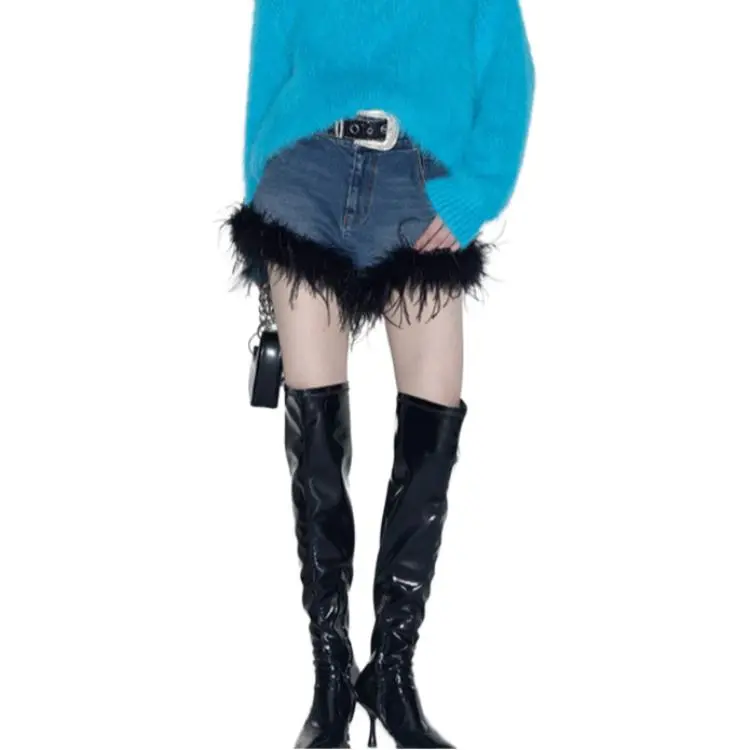 GIMING Denim Shorts Women's Blue+Black-6