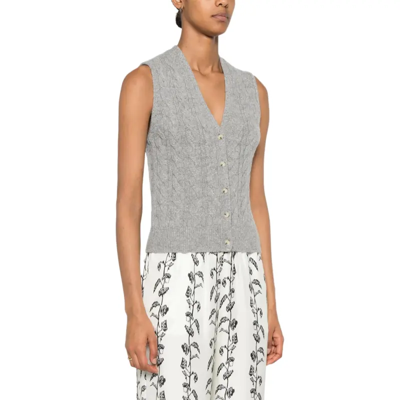 VINCE Cable knit Button Waistcoat-3