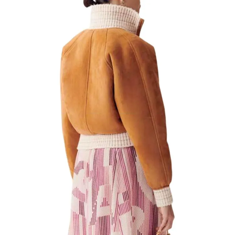 CHANEL Leather Jacket Women's Brown-3