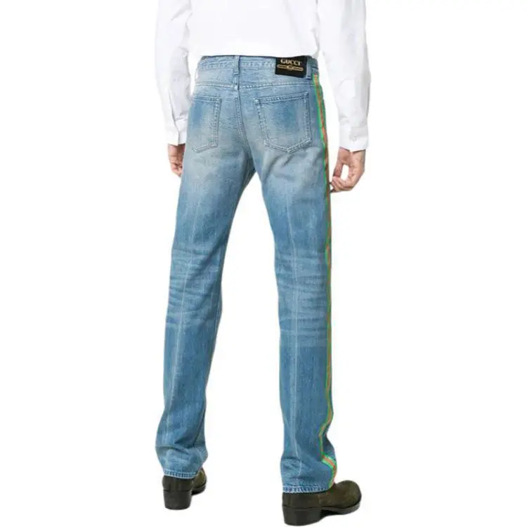 GUCCI Web Trim Embellished Straight Jeans-3