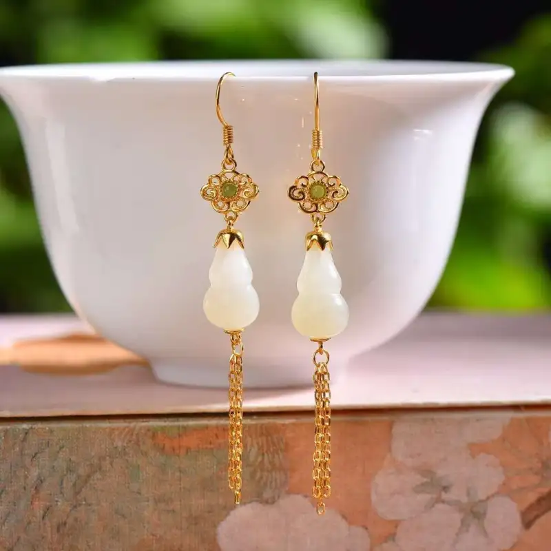 Grace Hetian Jade Earrings Pale Greenish White Jade Women's-1