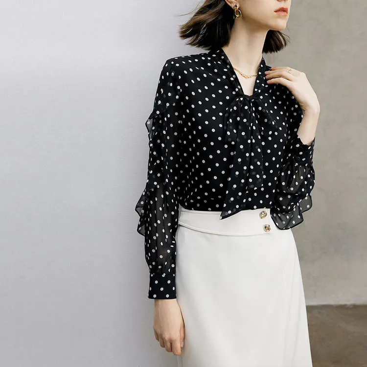 Yan Domain Shirt Women's Black Polka Dot-2