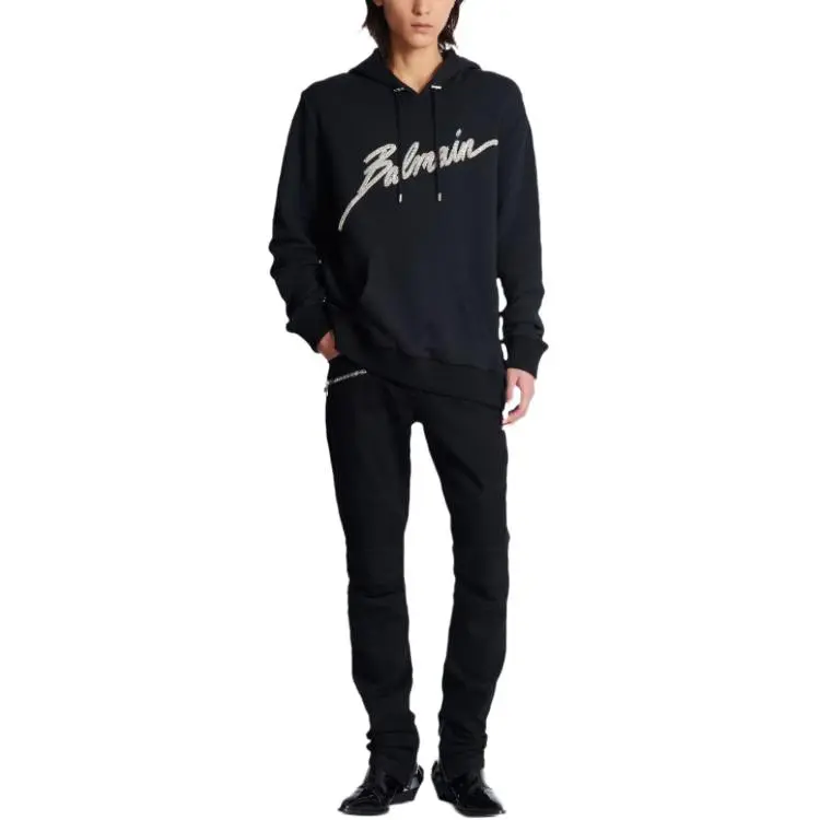 BALMAIN Letter Embellished Drawstring Hoodie-1