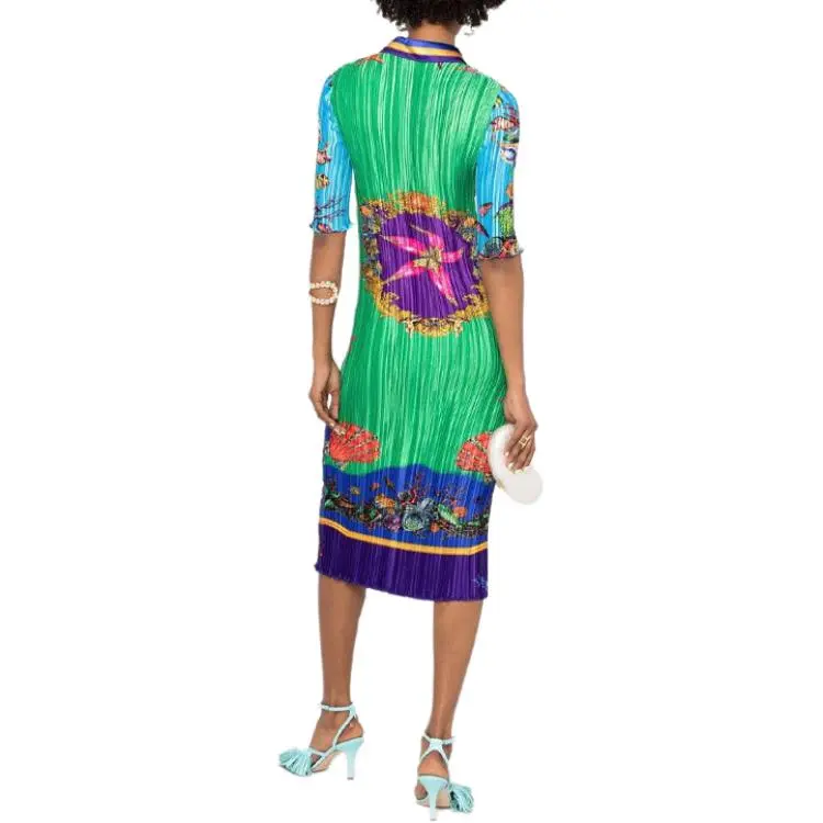VERSACE Short Sleeved Dresses Women's Green-2