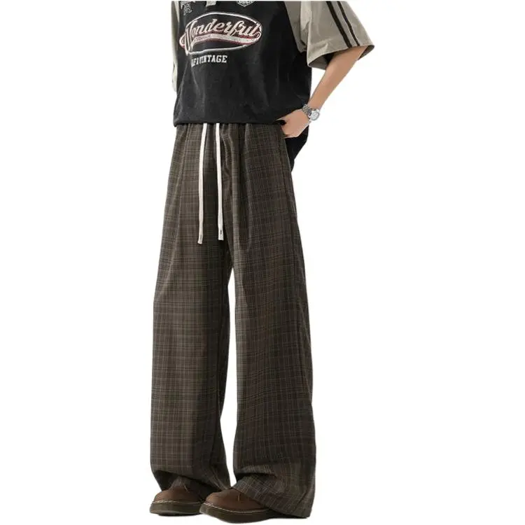 BEAR UNION Casual Pants Unisex Black White Plaid-9