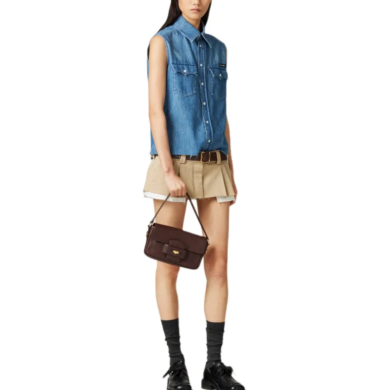 MIU MIU Sleeveless Button Up Denim Shirt-3