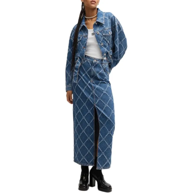 HUGO BOSS Denim Long Skirt Women's Blue-1