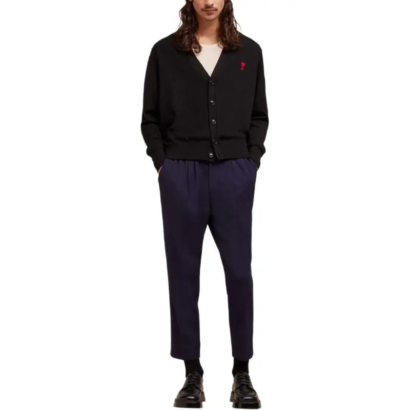 Ami Paris Logo embroidered Wool Cardigan-2