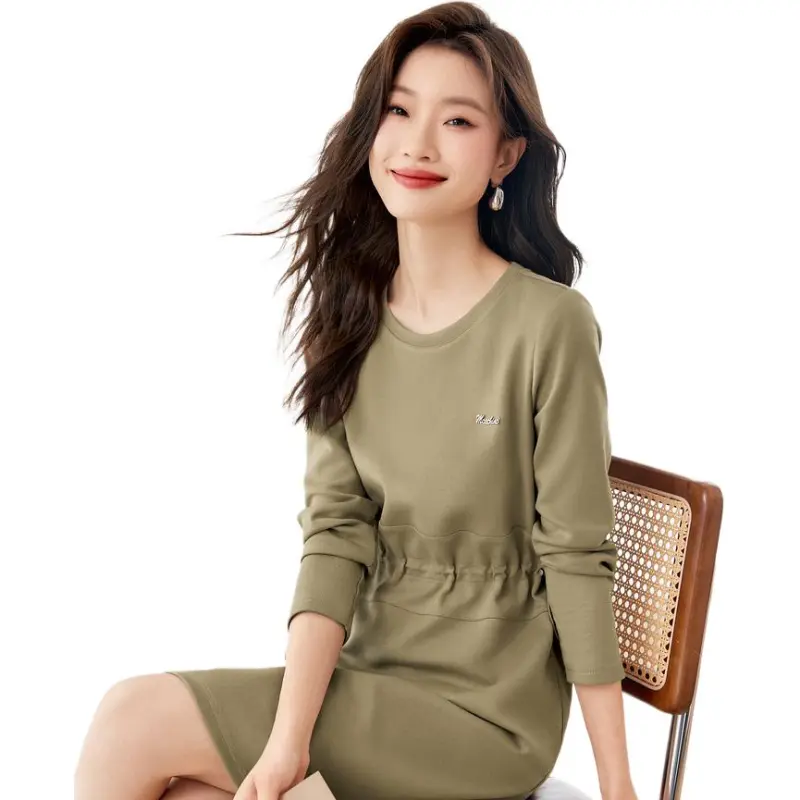 Mo Han Yi Mei Long Sleeved Dress Women's Khaki Green-4