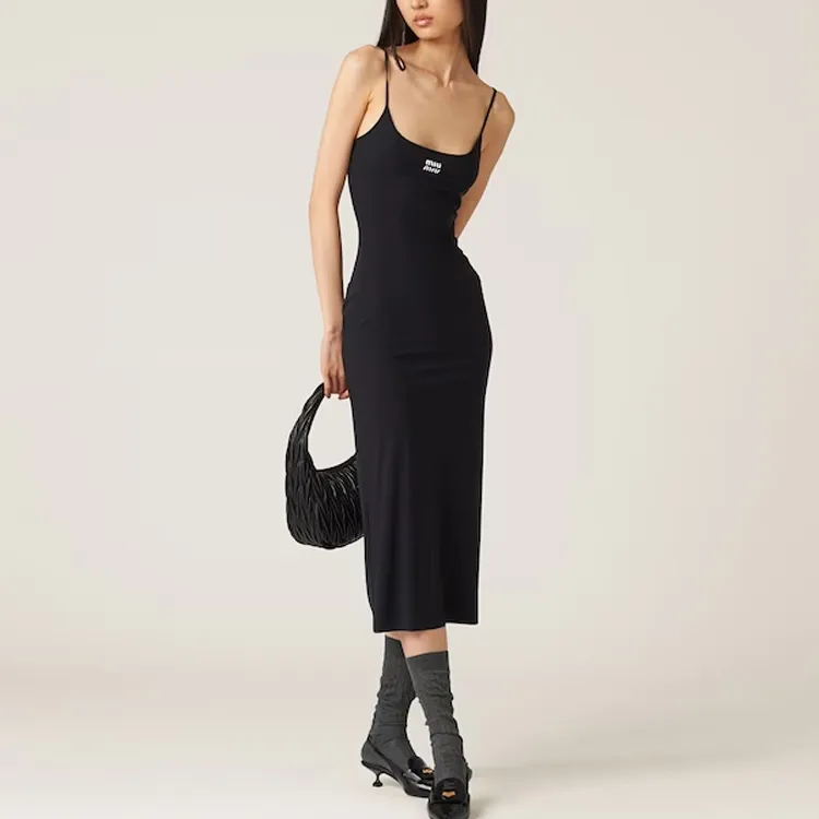 MIU MIU Logo print Jersey Midi Dress-1