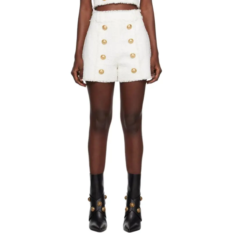 BALMAIN Button embellished Tweed Shorts-2