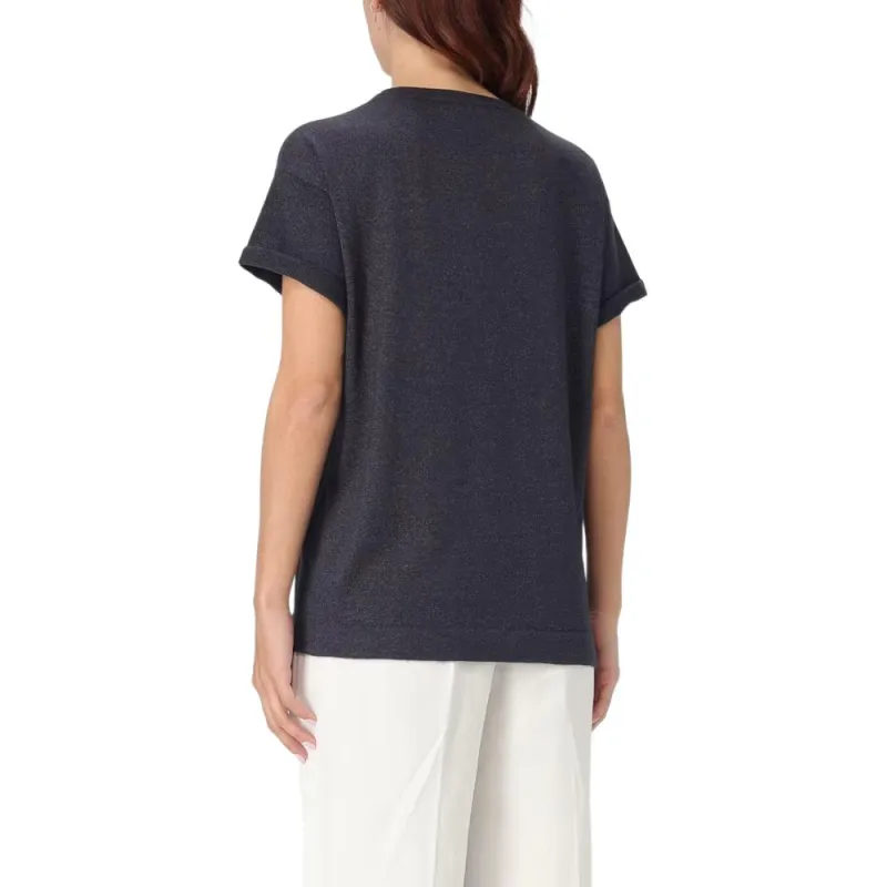Brunello Cucinelli Short Sleeved Crewneck Knitted T Shirt-3