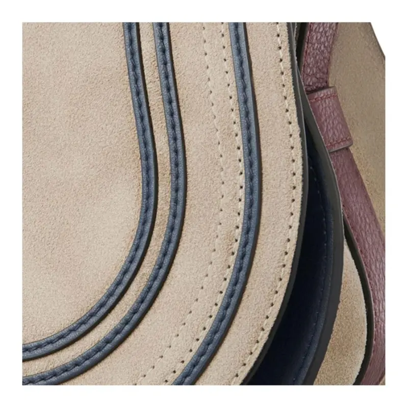 Chloe Chloé Bags Suede Patchwork Grain Calfskin Saddle Bag, Shoulder Bag, Crossbody Bag Mini Women's Gray Dark Blue-3