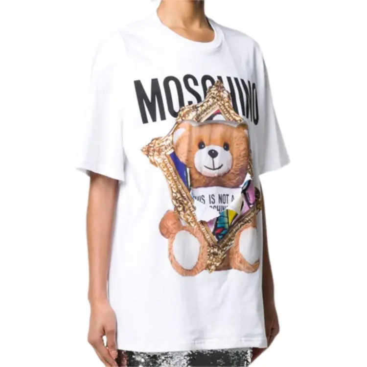 MOSCHINO Drop Shoulder Sleeve T Shirt Women's White-3
