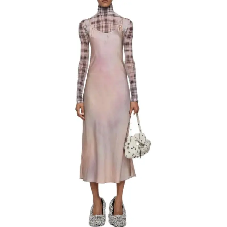 Acne Studios Elegant Silk Sling Dress Multi Pink-1