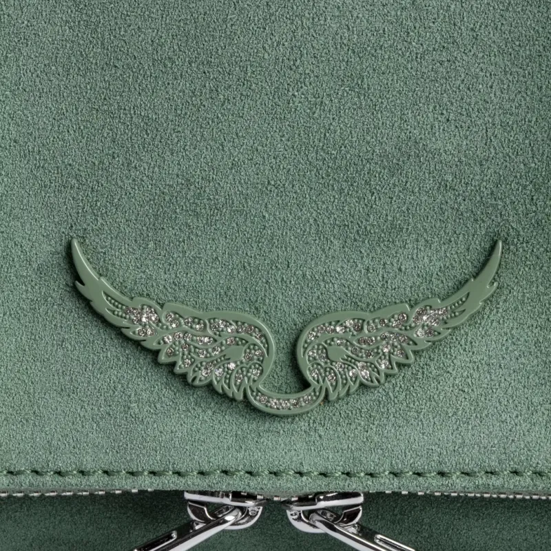 Zadig & Voltaire Suede Clutch Handbag Shoulder Bag Women's Green-3
