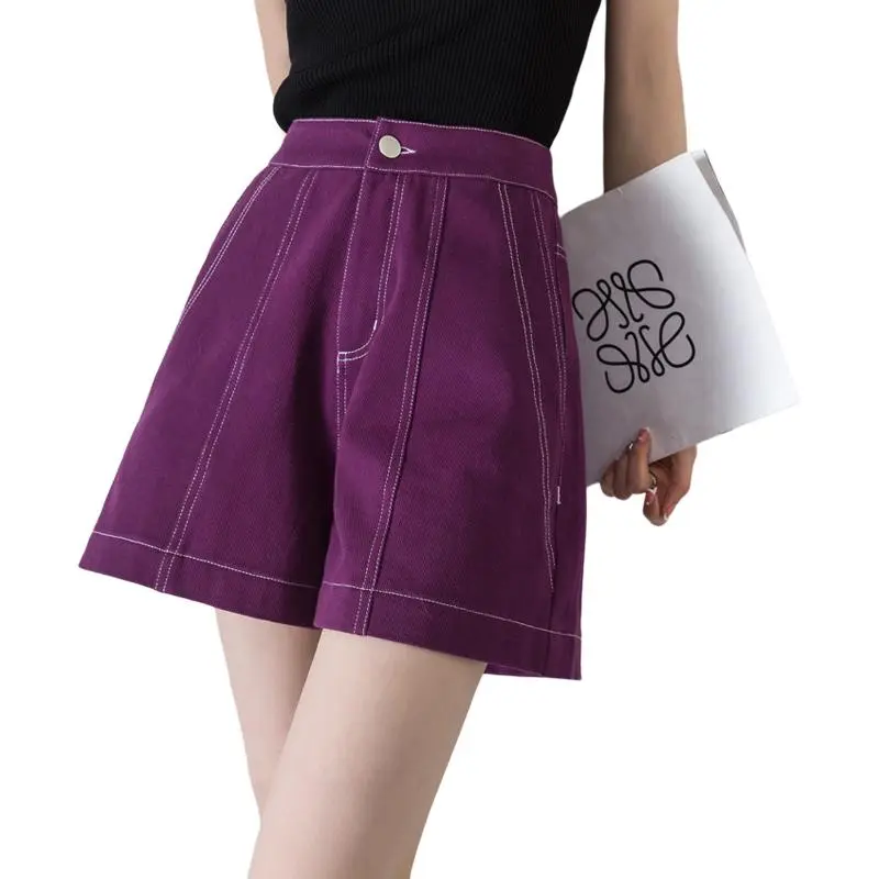You Cow Me Pants Denim Shorts Women's Grape Purple-7