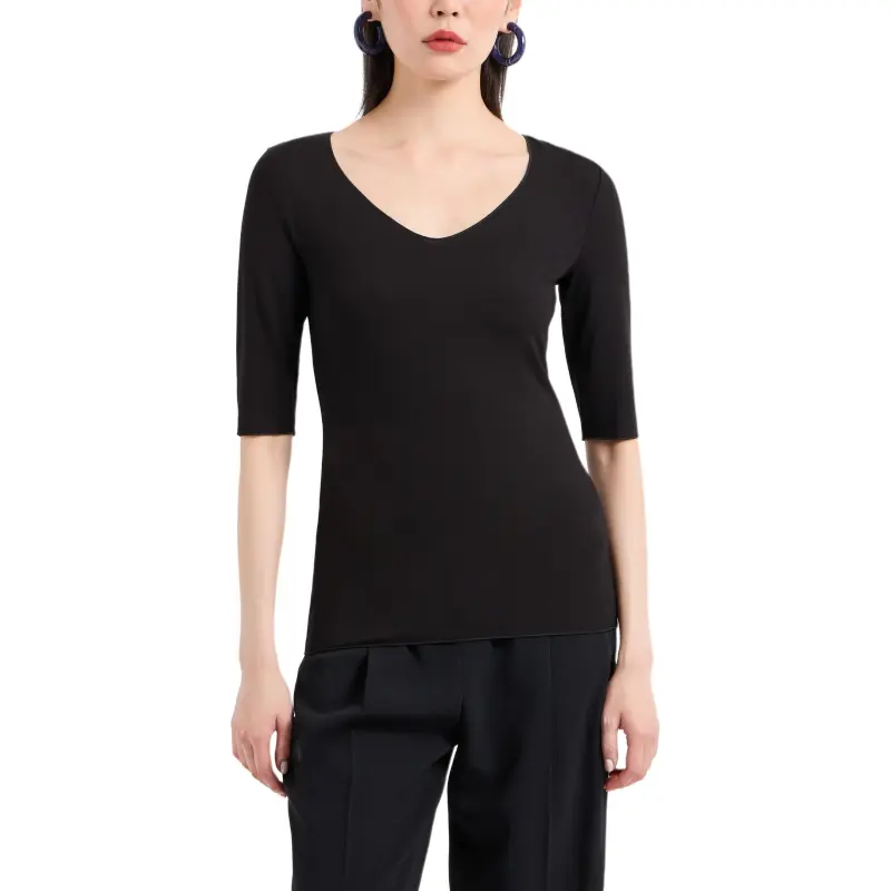 EMPORIO ARMANI Viscose Stretch Jersey V neck Jumper With Three quarter Length Sleeves-2