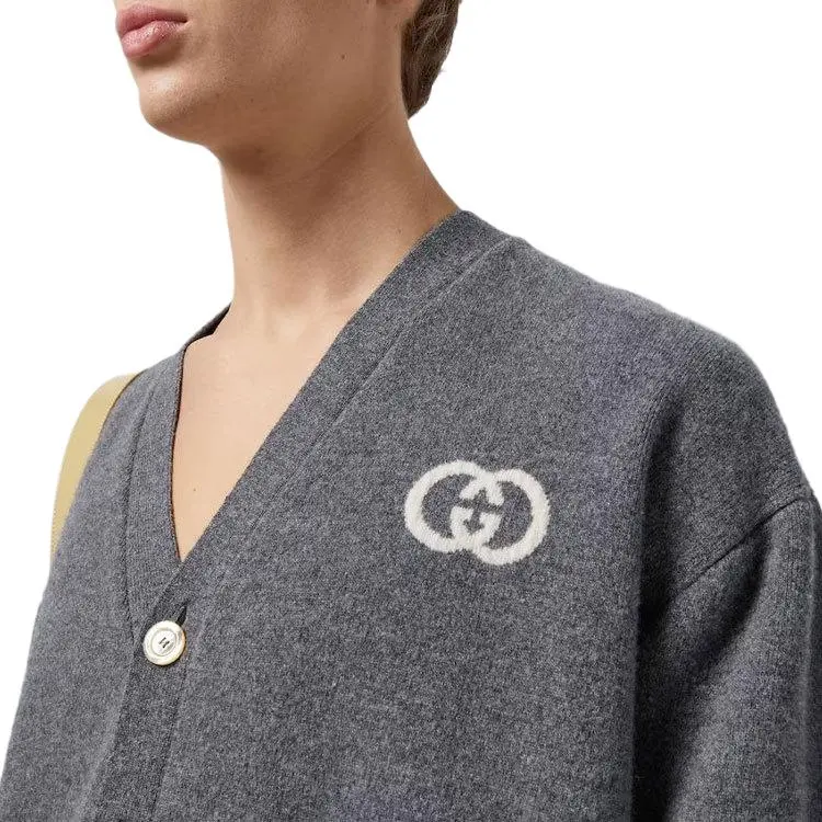 GUCCI Knit Wool Cardigan With Interlocking G Knitwear Men's Gray-1