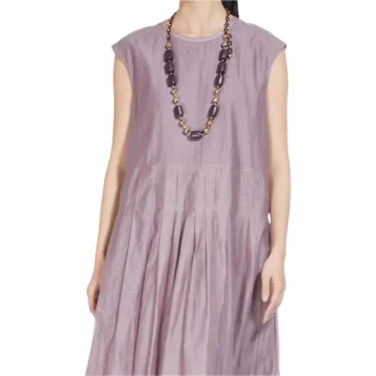 ’S MAX MARA Uriel Collection Cotton And Silk Voile Dress Sleeveless Dress Women's Lilac-5