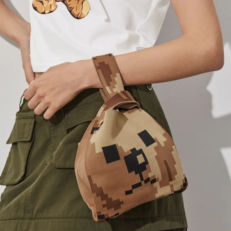 JOYRICH Knitted Fabric Wrist Woven Bag Unisex Brown-3