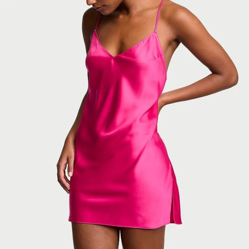 Victoria's Secret Satin Open Back Slip/Barbie Powder Nightgown Women's Barbie Pink-2