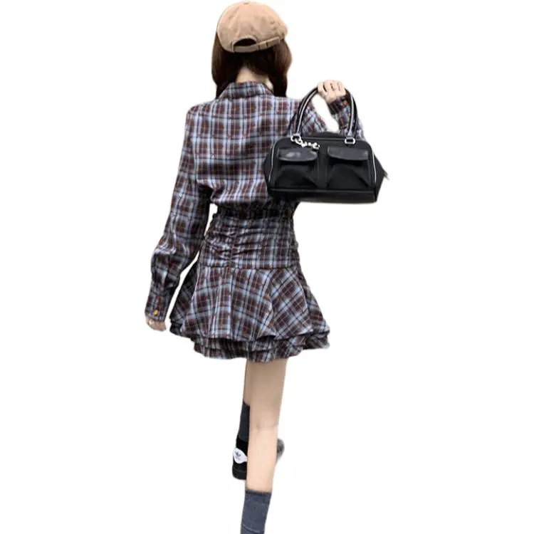 IQC Long Sleeved Dresses Women's Plaid-1