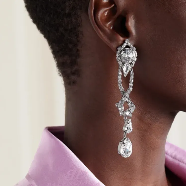 Balenciaga Metal, Crystal Earrings Women's Silver-1