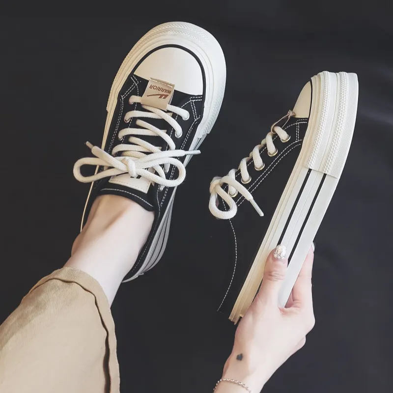 Warrior Abrasion Resistant Breathable Low Top Canvas Shoes Women's Black-8
