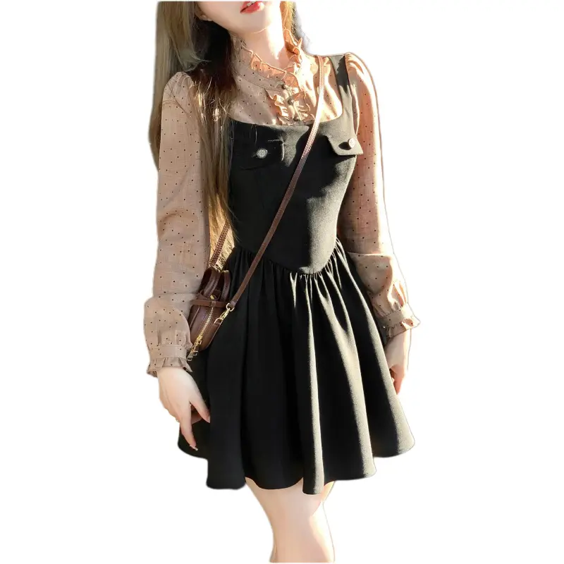 CHIWAWAMEME Long-Sleeved Dresses Women's Milkwood Polka Dot & Black-3