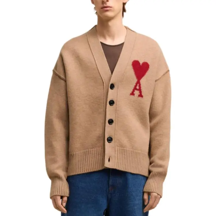 AMIPARIS Paris Ami De Coeur Logo Intarsia-Knit V-Neck Cardigan-1