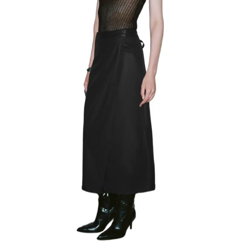URBAN REVIVO Denim Long Skirt Women's Black-2