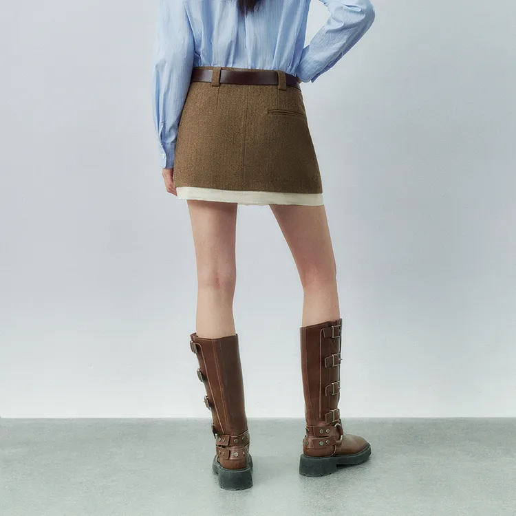 URBAN REVIVO Casual Short Skirts Women's Brown-3