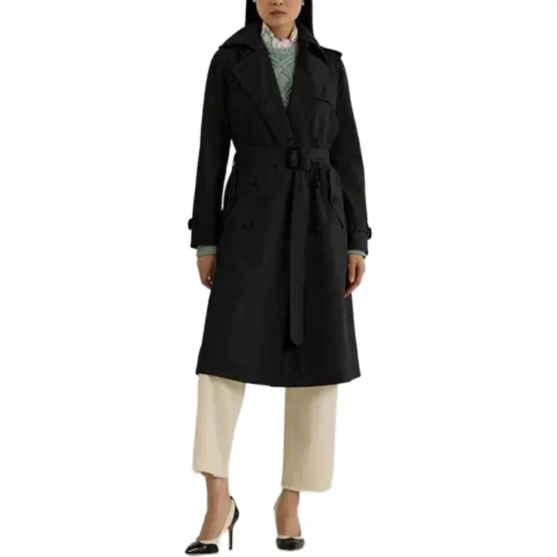 Polo Ralph Lauren Water-Repellent Belted Twill Trench Coat Trench Coat Women's Black-1
