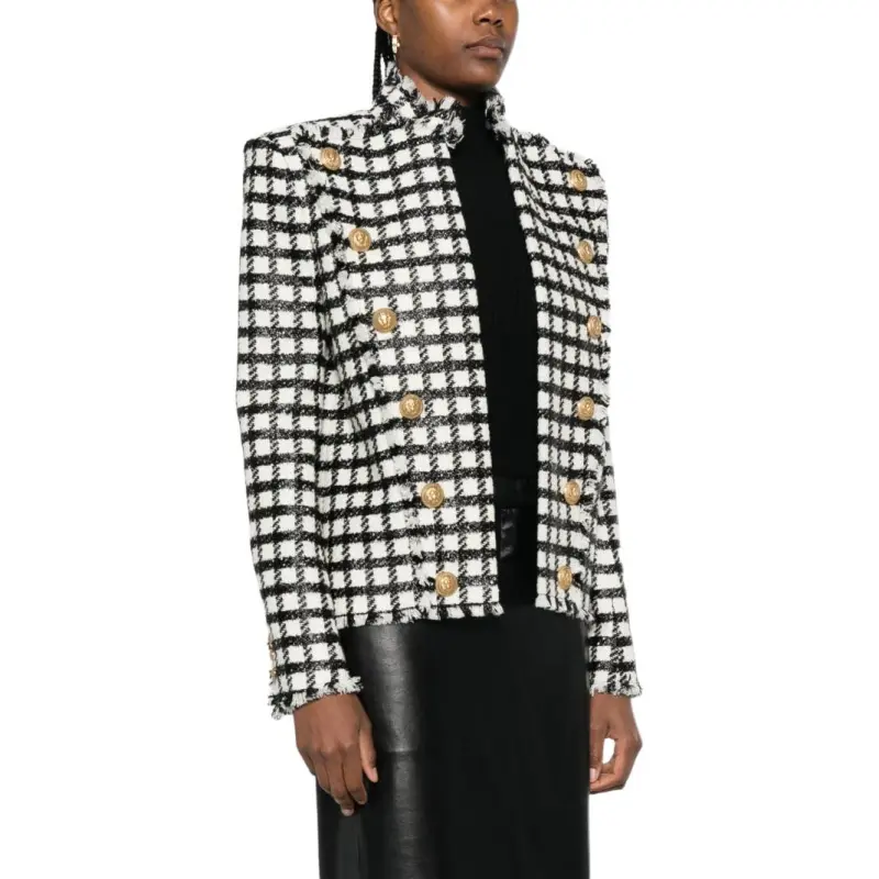 BALMAIN Button embellished Checked Jacket-5