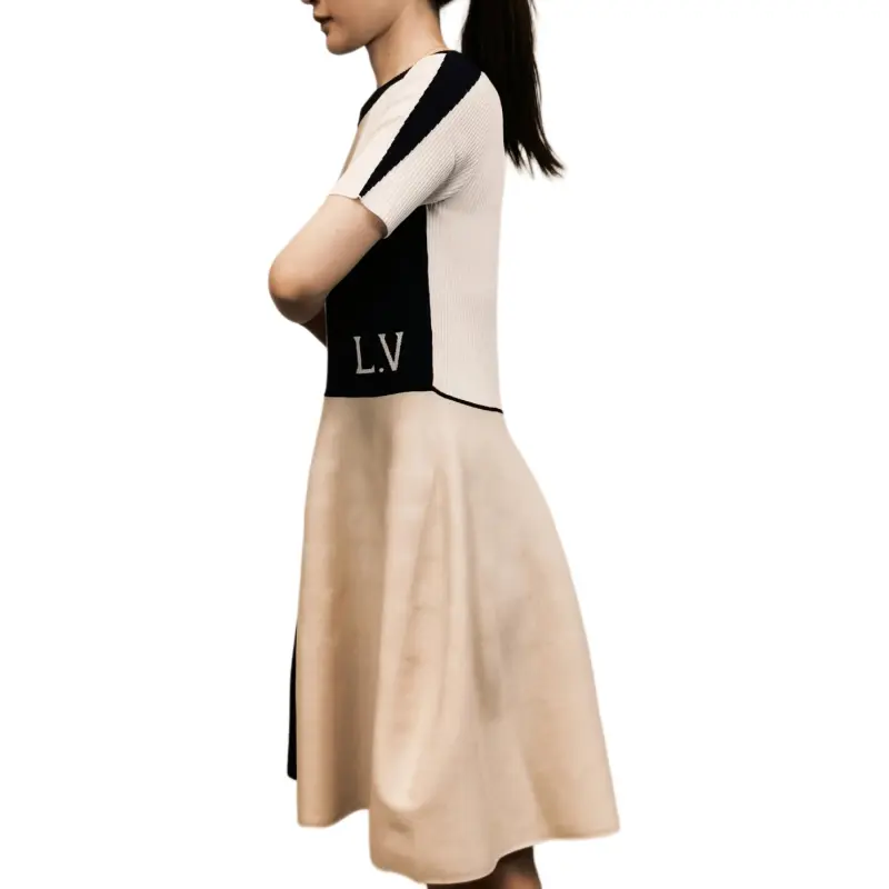 LOUIS VUITTON Short Sleeved Dresses Women's Blue White-3