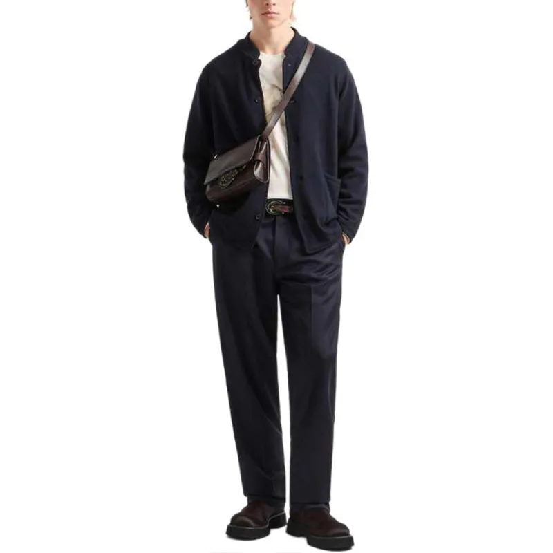 EMPORIO ARMANI Plated Plain knit Virgin wool Blazer With Guru Collar-1