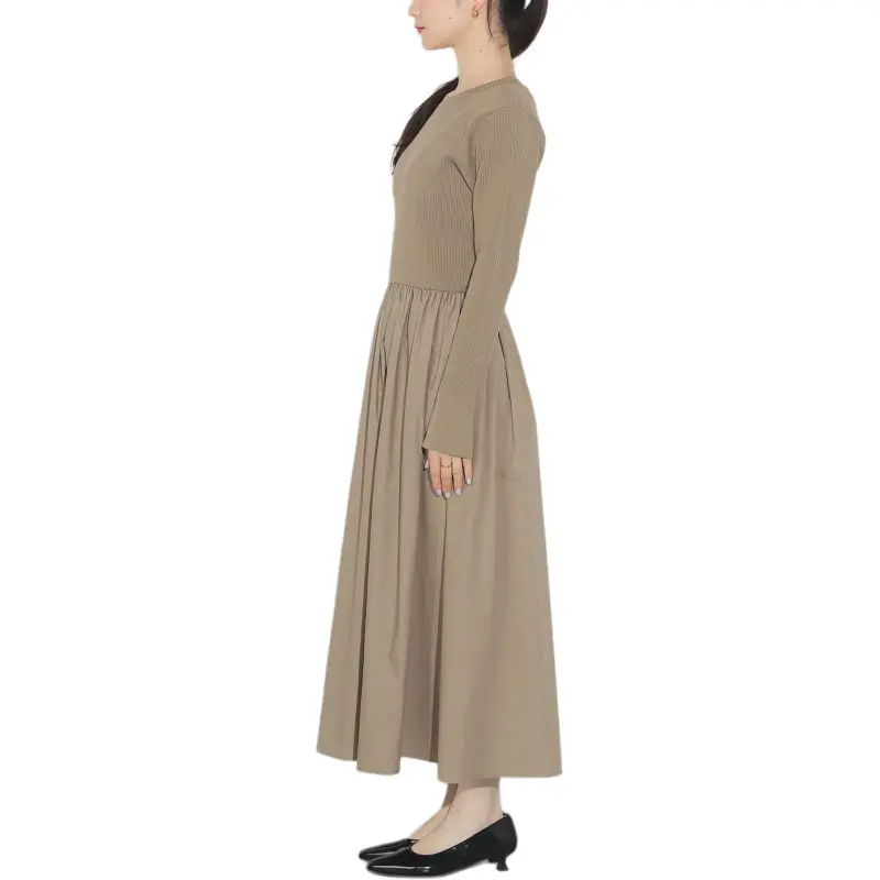 Beams Long Sleeved Dress Women's Mocha-3