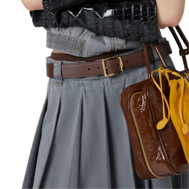 MIU MIU Pleated Chambray Skirt-4
