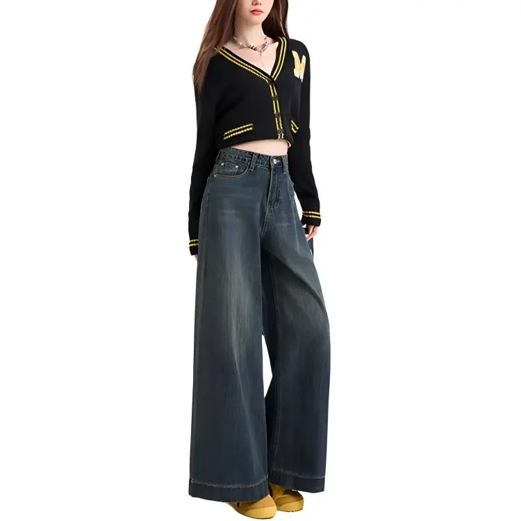 YINLEI Jeans Women's Nostalgic Vintage Blue-3