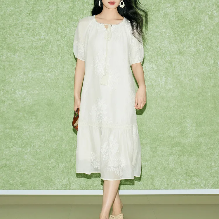 BASIC HOUSE Short-Sleeved Dresses Women's Beige-1