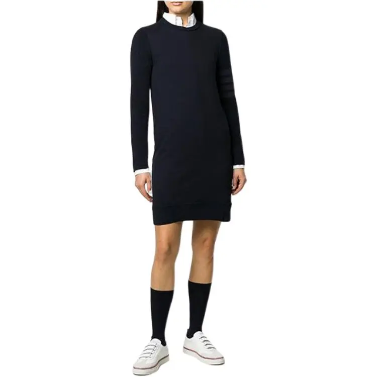 THOM BROWNE· Long Sleeved Dress Women's Marine Blue-3